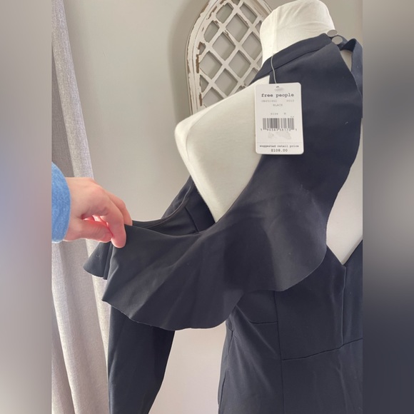 New Free People Sweet Talk Frill Mini Dress In Black Size M - Picture 8 of 13